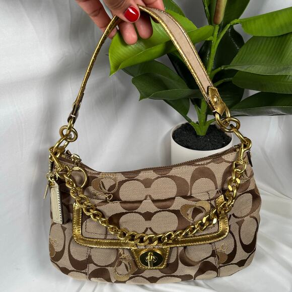 COACH Y2K Signature Canvas F18756 Turnlock and Zipper Shoulder Bag - Picture 1 of 10
